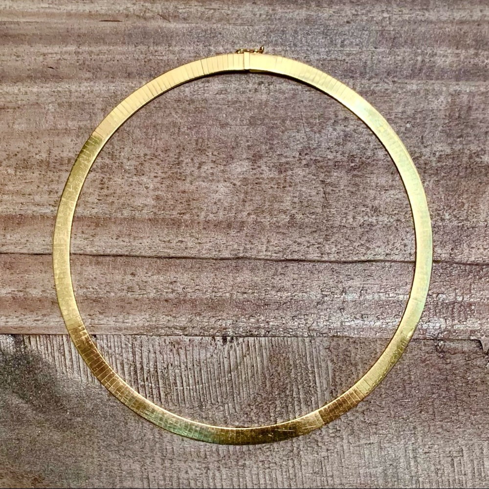 Solid 14k gold flat omega necklace